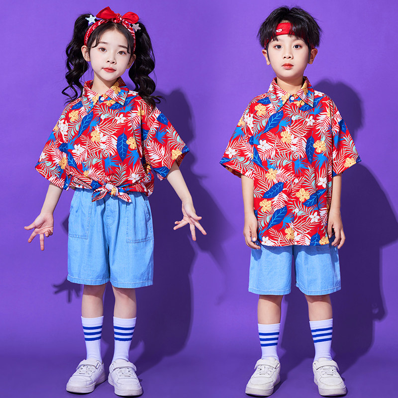 六一儿童演出服男童复古港风衬衫套装幼儿园女童爵士舞蹈演出服装