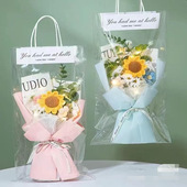 ins手提花袋向日葵礼品袋地推包装 袋扭扭帮花束透明礼物袋可定制