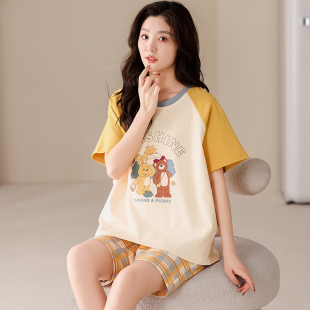 夏季 女生卡通可爱可外穿家居服套装 短袖 大码 短裤 浪莎纯棉睡衣女款