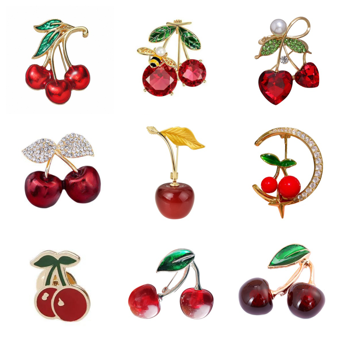 韩版高档红色樱桃爱心胸针高级感