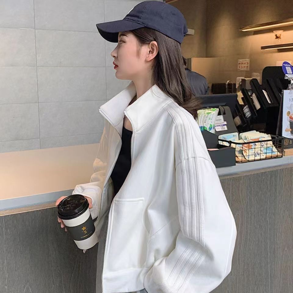 宽松加绒棒球服外套女秋冬卫衣新款百搭夹克立领小个子短款外套潮