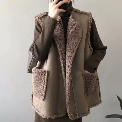 秋冬羊羔毛马甲女外穿皮毛一体背心外套韩版宽松两面穿鹿皮绒坎肩