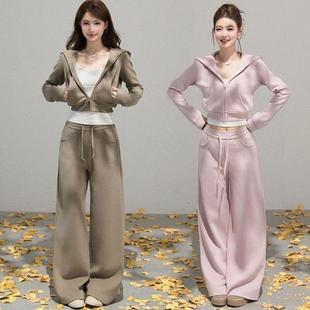 320g华棉内里同色原版面料原版做工短款连帽长袖长裤套装女秋