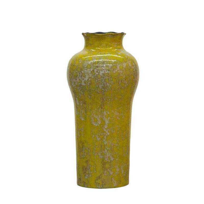 中古风复古陶瓷花摆件手工做旧绿釉装饰花器客厅玄关禅意插花器