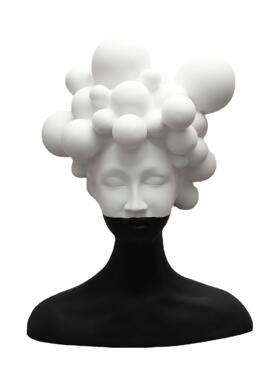 现代简约艺术人物黑白女郎树脂摆件样板房家居客厅创意软装饰品