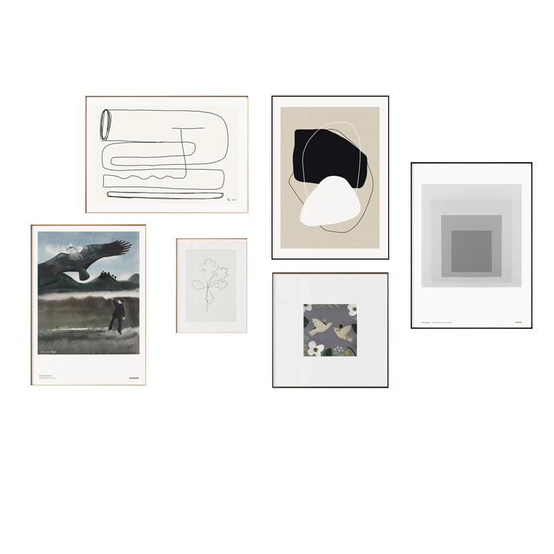 北欧抽象艺术画组合性冷淡极简装饰画线条客厅卧室玄关简约黑白画
