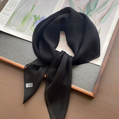 2025新款 春秋纯色70cm真丝方巾女夏季 百搭黑色防晒纱巾桑蚕丝围巾