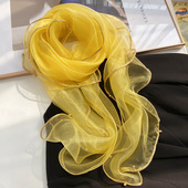 丝巾女士春秋韩版 防晒钉珠纱巾 百搭欧根纱纯色围巾披肩两用夏季