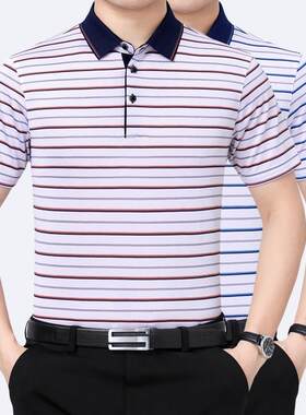 群豪2026夏季短袖T恤男冰丝夏 商务中老年爸爸半袖桑蚕丝polo衫