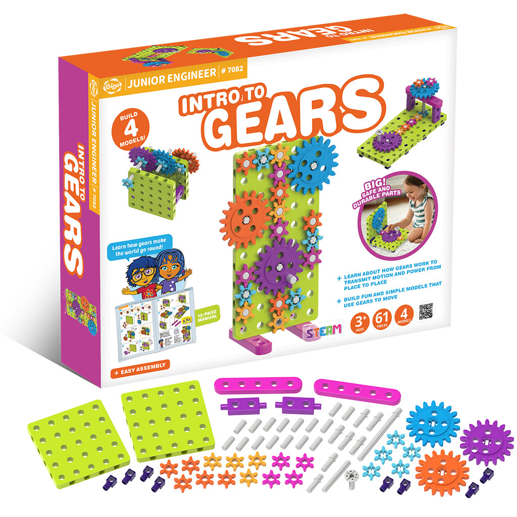 台湾gigo智高3岁儿童建构拼搭齿轮联动积木7082steam齿轮传动组