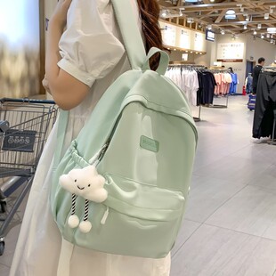 书包女生轻便小学生初中高中生休闲背包浅绿色新款韩版简约双肩包