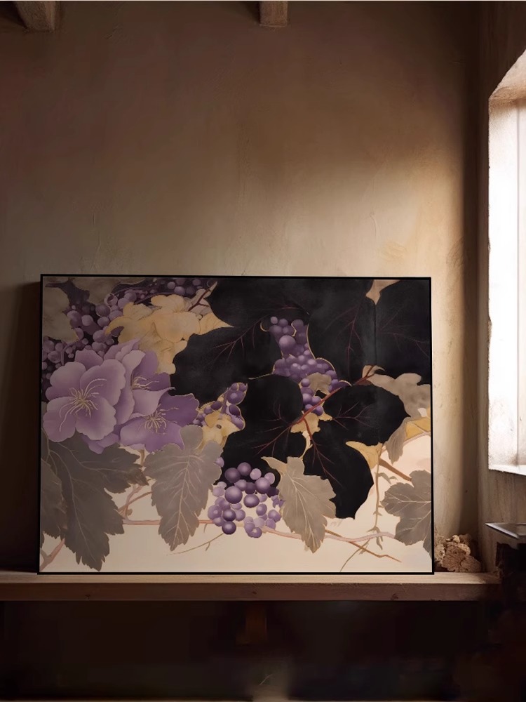 《槿色芳年》中式简约植物花卉电表箱装饰画高级感横版艺术挂画图片