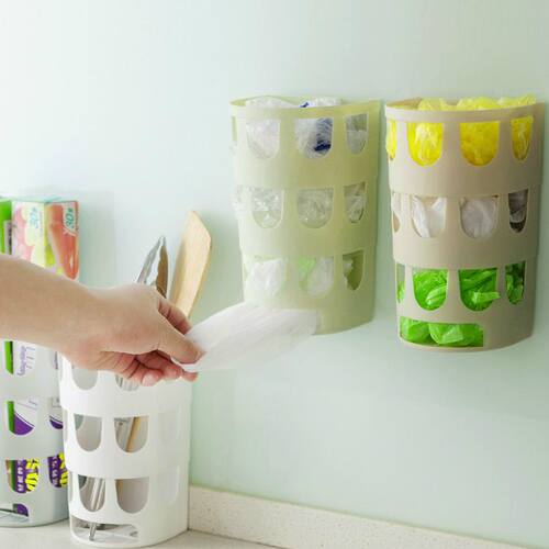 镂空粘贴式厨房垃圾袋收纳盒 壁挂环保塑料袋抽取盒挂架储物盒
