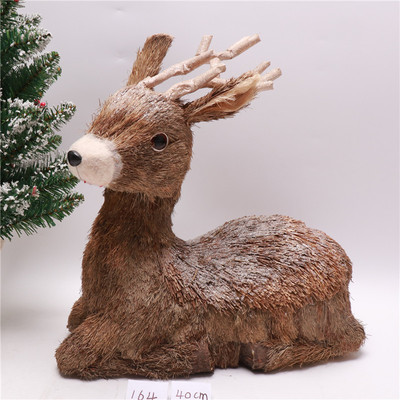 圣诞节装饰摆件白色植绒熊企鹅包布雪人小鸡草编圣诞麋鹿摆饰单组