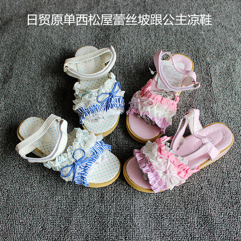 新款夏日单西松屋小童鞋女童蕾丝公主鞋幼儿园凉鞋沙滩鞋坡跟高跟