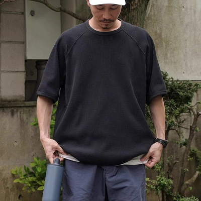 华夫格纯色短袖打底衫T恤
