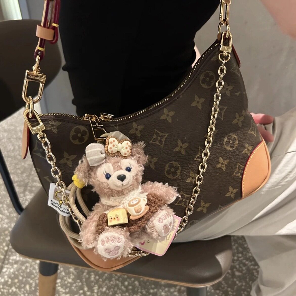 LV&GEDETE 小熊饺子包挂件玩偶牛角包配饰汽车钥匙扣speedy25挂饰
