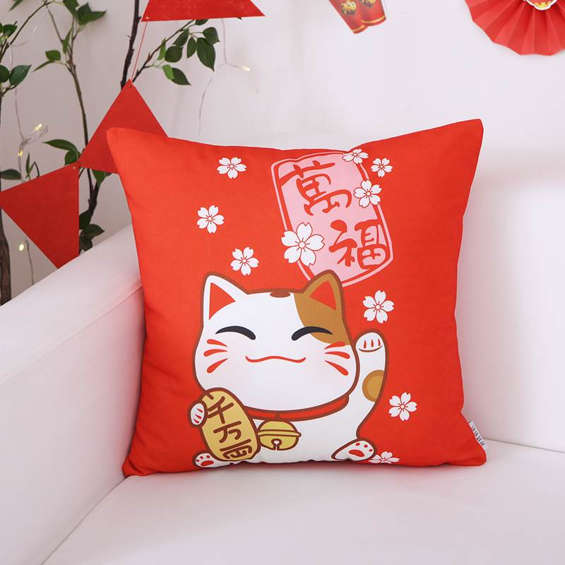 卡通招财猫靠枕新年红色喜庆抱枕套中式日式沙发客厅靠垫含芯在类目 居家布艺, 靠垫/抱枕中 - 来自Buy2taobao.com提供专业的淘宝代购服务