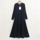 外贸单纯棉黑色连衣裙女收腰显瘦大摆长袖 及踝裙高腰遮肚打底长裙