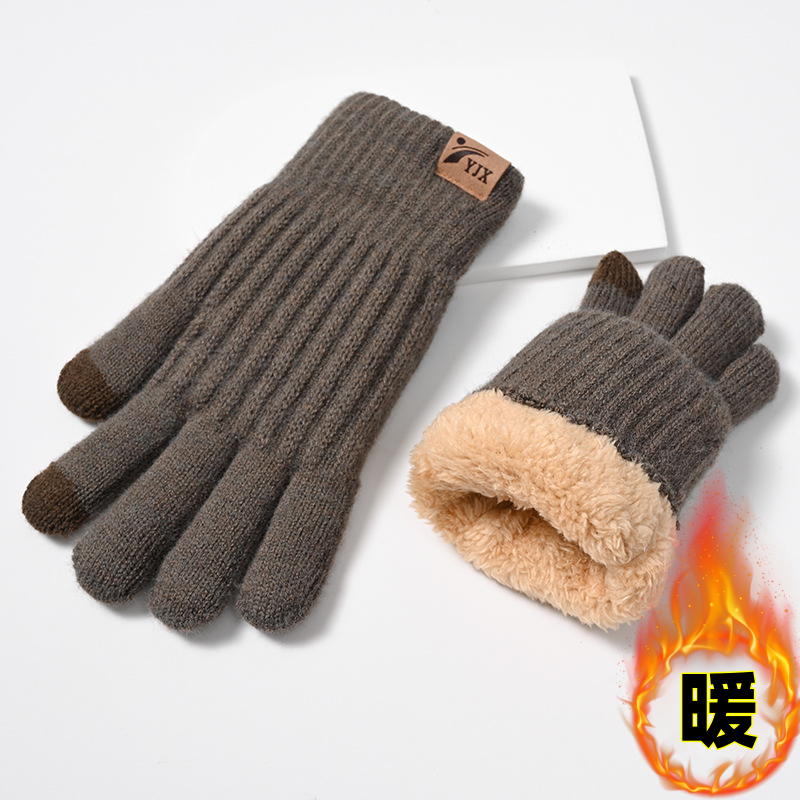 冬季手套男触屏手套黑色加绒加厚情侣骑行冬天女毛线保暖户外防寒