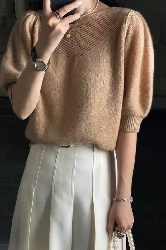高级感薄款超细烫金短袖针织衫图片