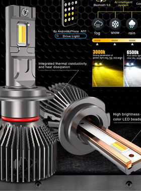 H7H11H4 汽车Ai智能led激光灯手机APP可调颜色瓦数高亮度远近光灯