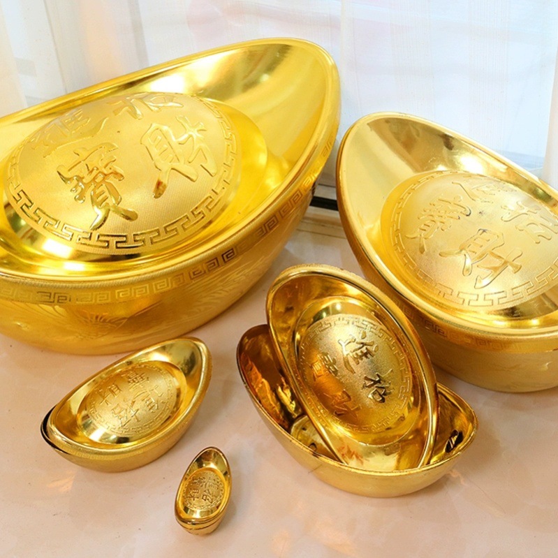 彷真元宝招财摆件塑料大金元宝空心道具2026新年装饰品糖果礼物