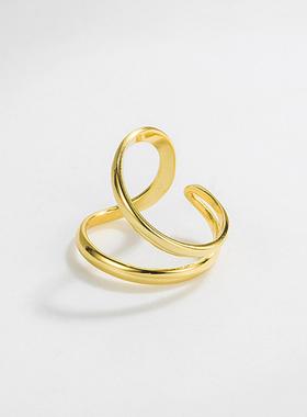 韩版925纯银双线戒指几何极简不规则开口戒女时尚百搭ins网红饰品