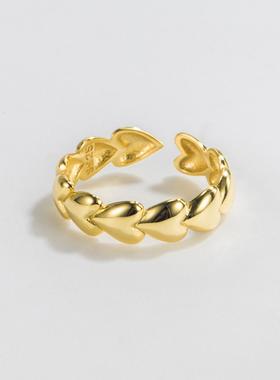 韩版S925纯银创意爱心拼接戒指女ins小众冷淡风同款银饰品