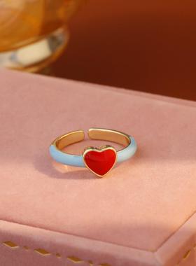小众设计感滴油红色爱心戒指女时尚气质百搭指环开口戒2025年爆款