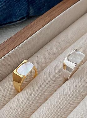 朋克风高级感贝壳戒指女S925纯银几何经典设计感个性百搭可调节