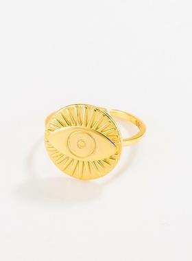 欧美网红夸张复古S925纯银戒指活口街拍风创意恶魔之眼雕刻圆形