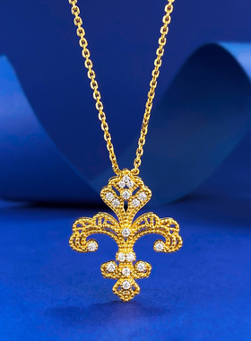 珠宝 S925银镀金中古风金色鸢尾花吊坠新中式国潮古法项链女