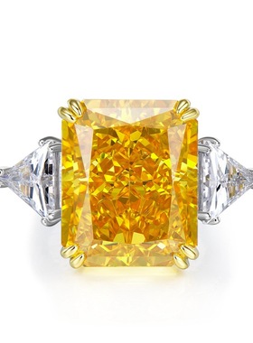 珠宝欧美热卖30克拉高碳钻戒指冰花切13*16订婚大钻戒女纯银