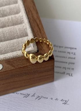 韩版饰品S925纯银几何渐变蛋形椭圆戒指女时尚简约复古指环潮流