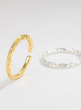 戒指女纯银S925开口食指戒指情侣个性简约不规则小众原创设计指环