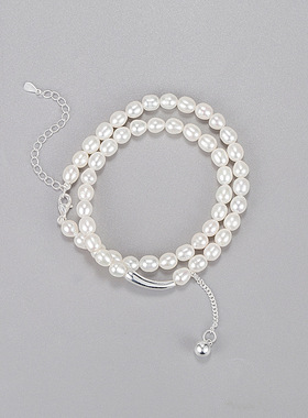 韩国韩版天然淡水珍珠项链S925纯银弯管茄子吊坠轻奢高级感锁骨链