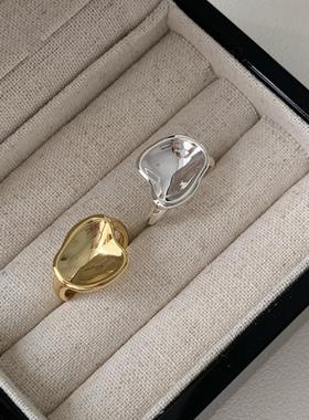 韩版ins冷淡风S925纯银戒指不规则凹面小众设计异形可调节指环女