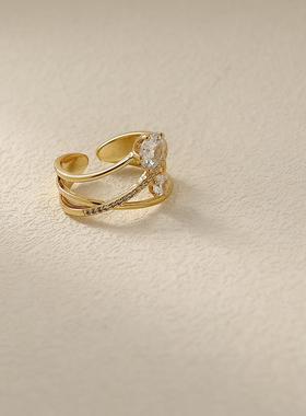 HYACINTH 轻奢通勤锆石戒指女众设计开口食指戒指女 潮时尚个性