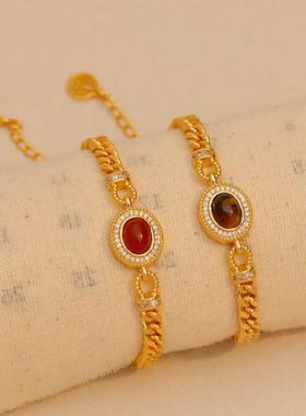 2024年新款潮独特设计美拉德风虎眼石手链喜庆时尚大气红玛瑙手串