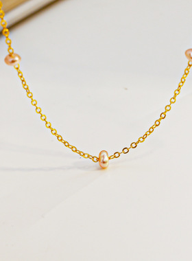 16K真金镀项链保色电泳素链锁骨珍珠链 轻奢小众气质百搭锁骨链