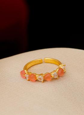 猫眼石戒指女 小众设计轻奢气质高级指环 2024新款潮开口戒食指戒