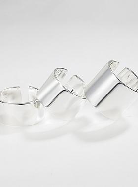 ins网红简约冷淡S925纯银光面宽边戒指潮人个性百搭食指开口戒子