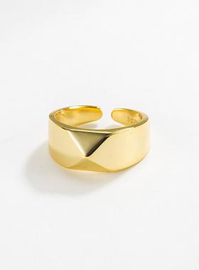 韩版S925纯银菱形指环开口戒INS小众轻奢夏季复古港风个性戒指女