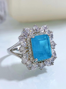 珠宝2023新款S925银帕拉伊巴色宝石复古镶嵌马眼钻S925银戒指