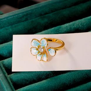 油画系列花朵活口戒指女独特设计高级感指环可调节大小时尚食指戒