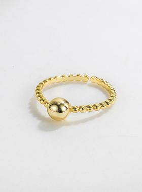 韩版S925纯银戒指INS极简小豆豆扭纹开口女戒指百搭高级感银指环