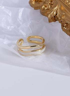 韩国东大门设计师款珠光白戒指女时尚个性气质高级感指环戒子配饰