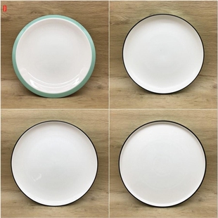 10英寸绿色边陶瓷餐具浅平盘 圆形纯色瓷成人纯色北欧风格 多人8
