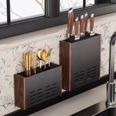 厨房置物架调料壁挂刀架实木锅盖刀胡桃木架中收纳免打孔古风筷勺